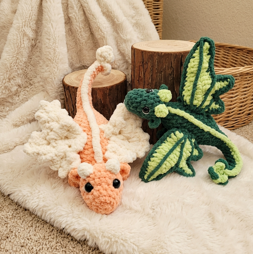 🐉🧶 Forest and Peach Dragon Pattern