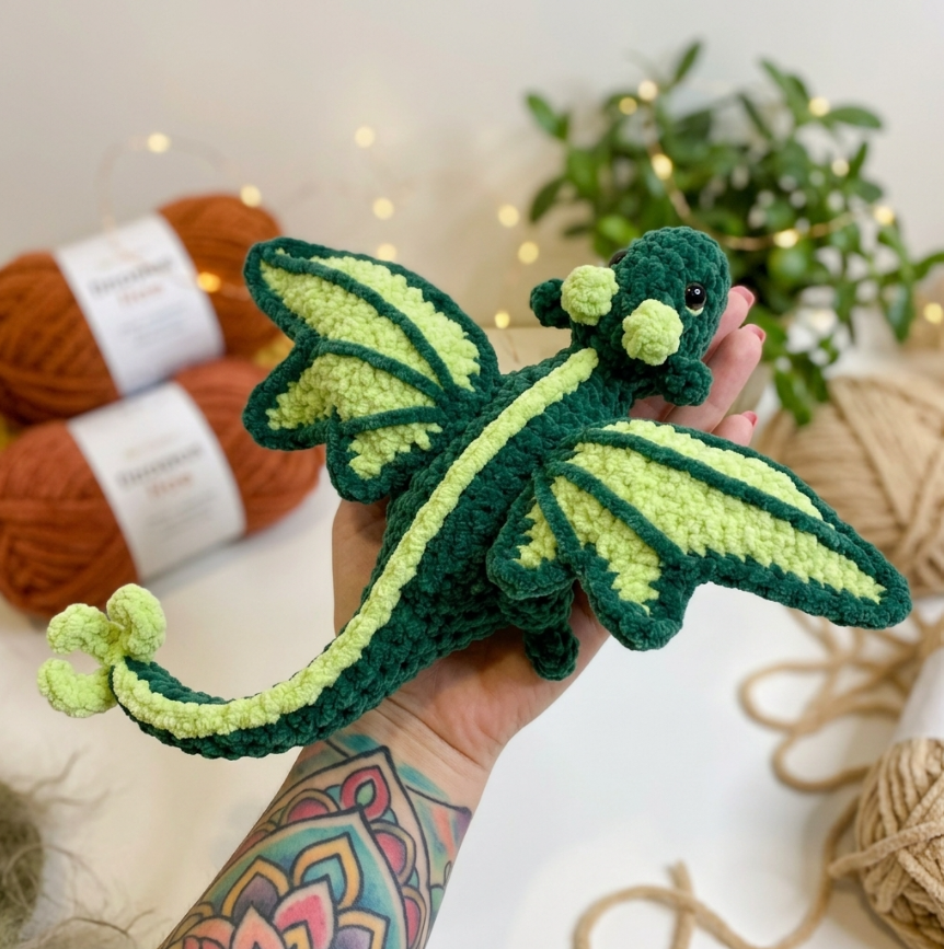 🐉🧶 Forest and Peach Dragon Pattern