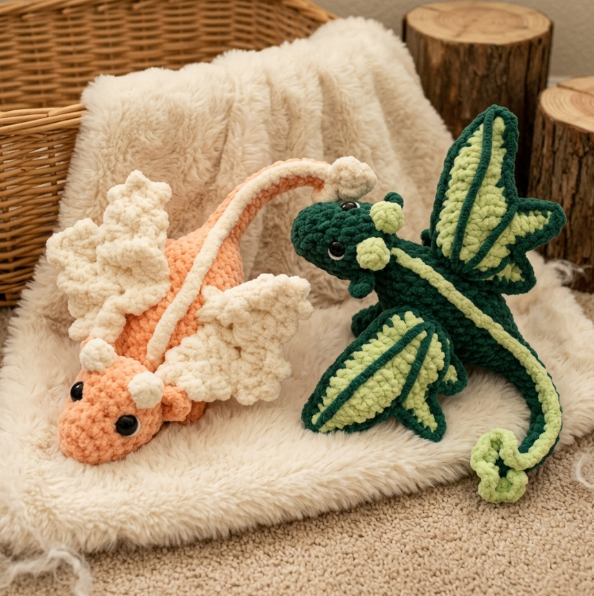 🐉🧶 Forest and Peach Dragon Pattern